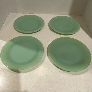 Vintage MCM 1950s Jadeite Fire King Salad Plates Set 4 Jane Ray Ribbed Pattern
